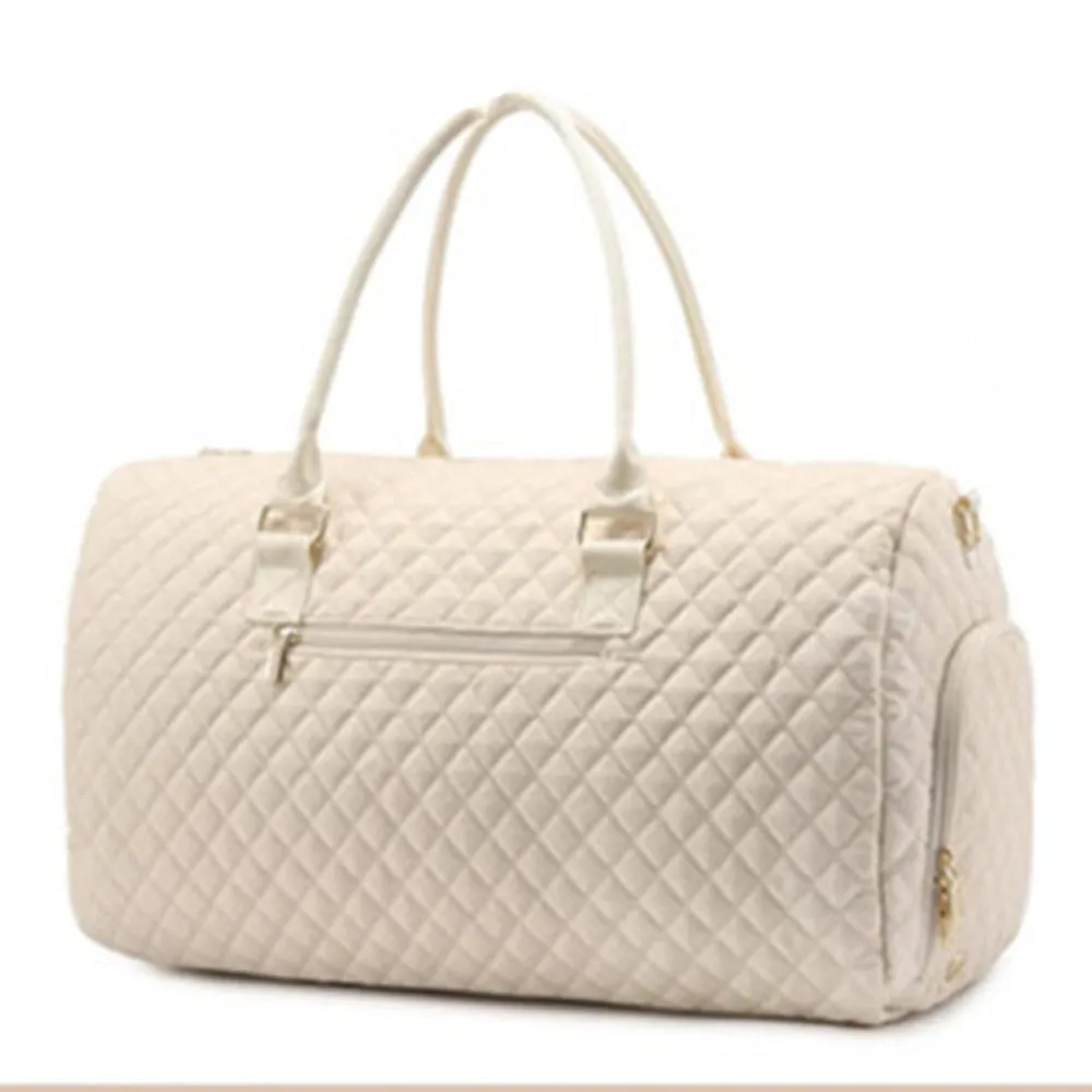 2Pcs Set Carry on Overnight Bags Large Travel Duffle Bag Weekend Tote Bag Yoga Gym Bag with Wet Pocket Beige