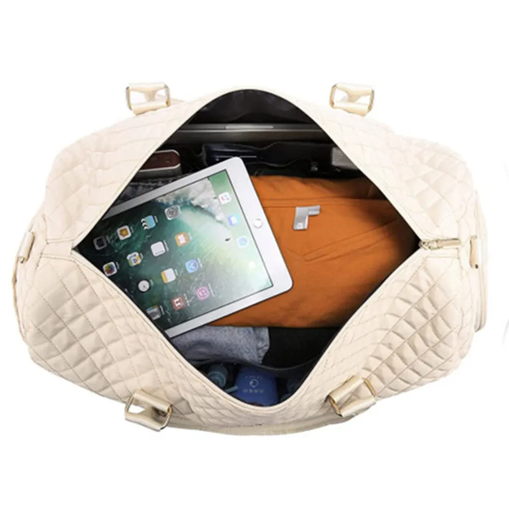 2Pcs Set Carry on Overnight Bags Large Travel Duffle Bag Weekend Tote Bag Yoga Gym Bag with Wet Pocket Beige
