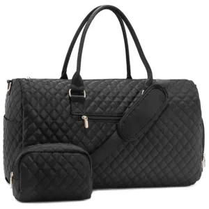 2Pcs Set Carry on Overnight Bags Large Travel Duffle Bag Weekend Tote Bag Yoga Gym Bag with Wet Pocket Black