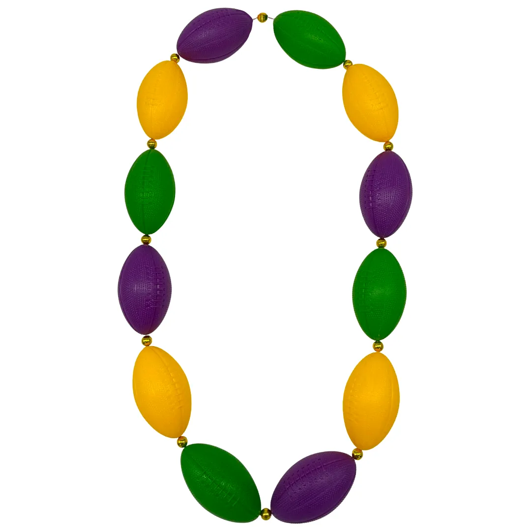 50" Purple, Green and Gold 4" Football Necklace with 10mm Gold Spacer (Each)