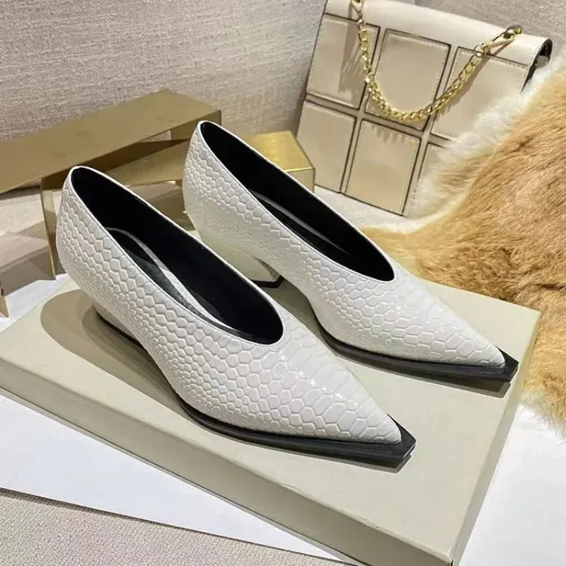 Amozae-2024 Spring Autumn New Waterproof Platform Solid Color Pointed Outwear Large Versatile Shallow Mouth Women's Shoes Single Shoe