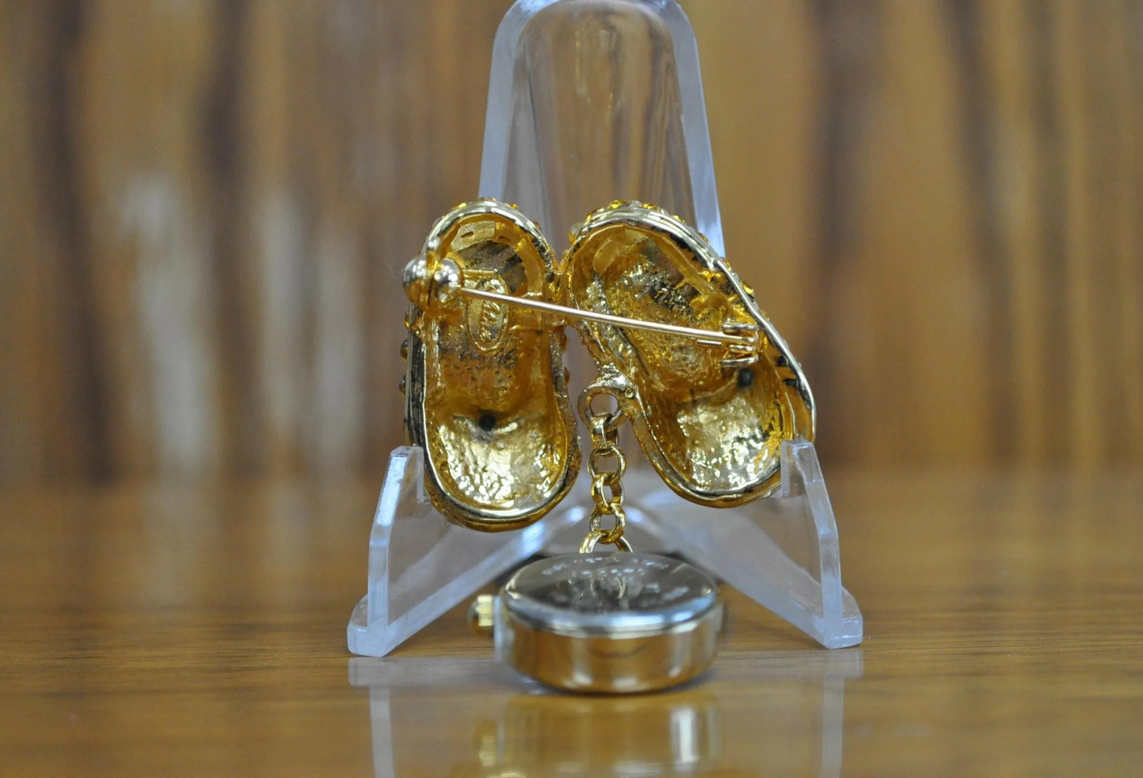 Antique Aldolfo Watch Pin With Gold Tone Dangling Shoes Pin - Gold Tone Shoes Pin Watch - Does Not Work!
