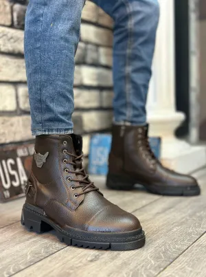 BA0080 Eagle Zippered Buckle Brown Men's Classic Sports Classic Half Ankle Boots