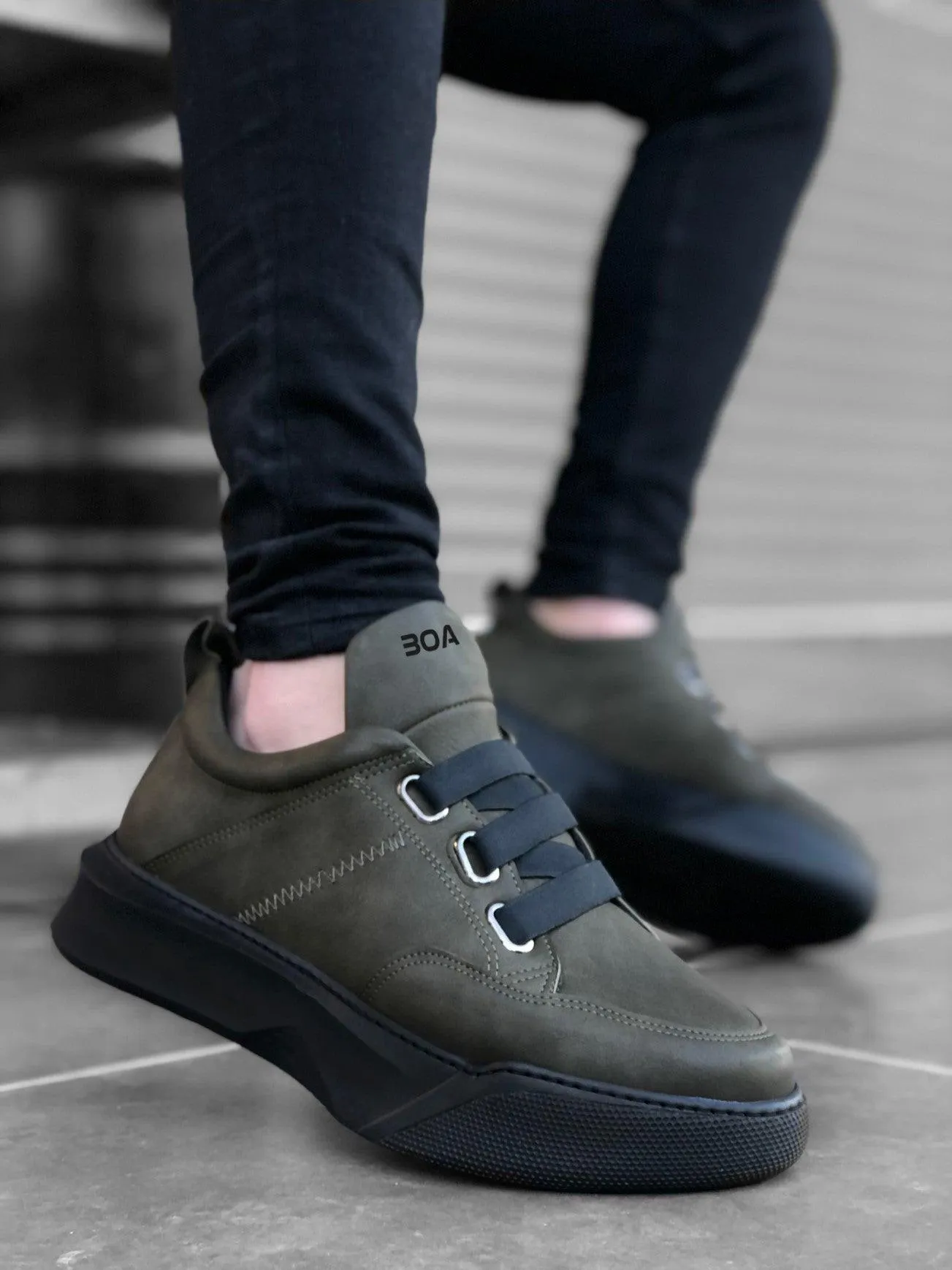 BA0160 Men's High-Sole Khaki Sports Shoes with Band