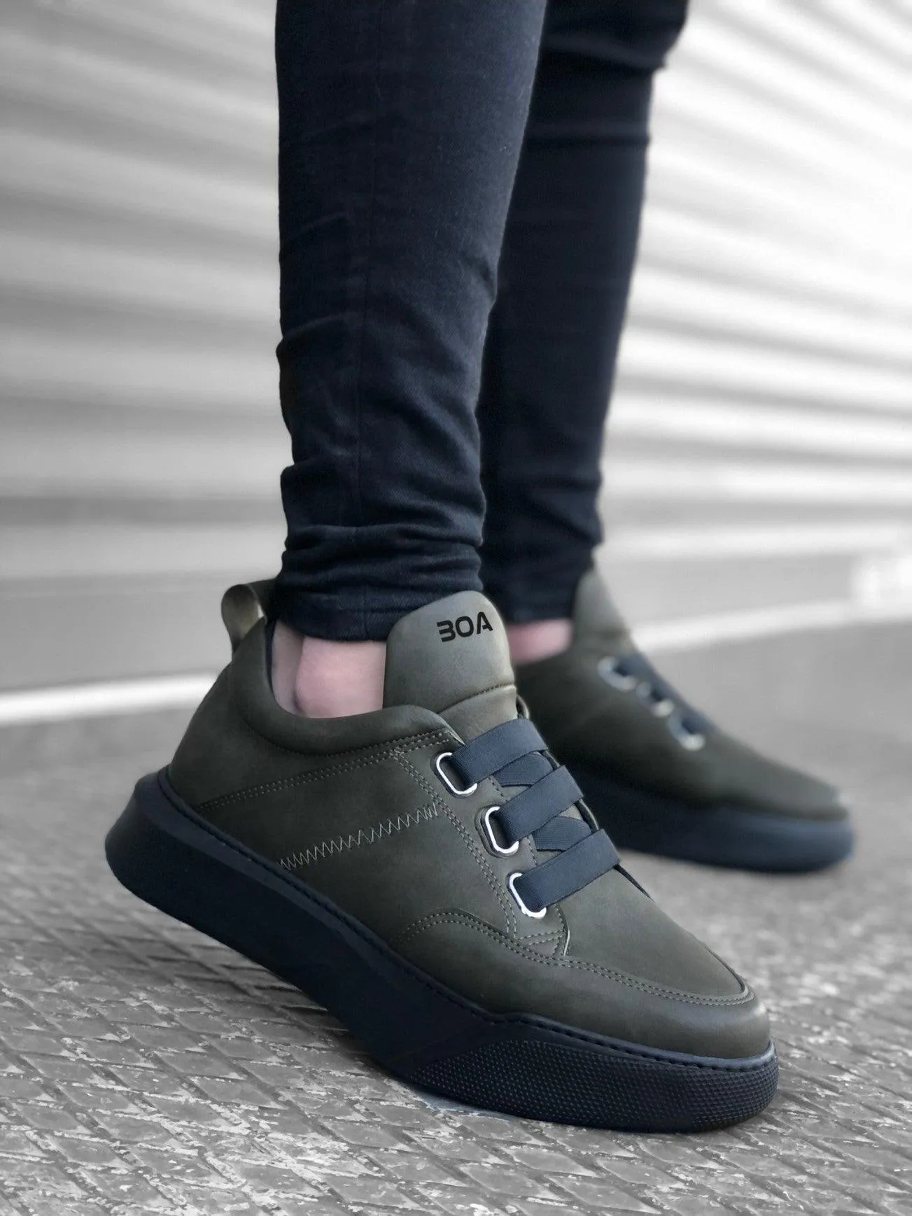 BA0160 Men's High-Sole Khaki Sports Shoes with Band