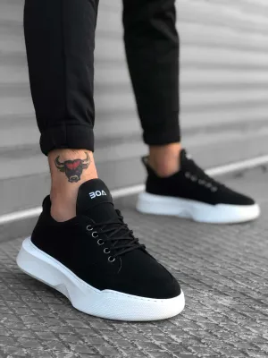 BA0163 Lace-up Men's High Sole Black White Sole Sports Shoes