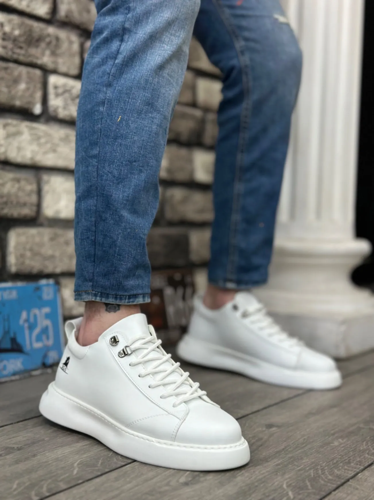 BA0331 Lace-Up Men's High Sole White Skin Sports Shoes