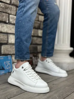 BA0331 Lace-Up Men's High Sole White Skin Sports Shoes