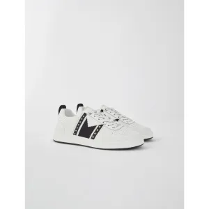 [CONTAIN PIG SKIN] Women Leather Trainers With Suede Panels - White / Black
