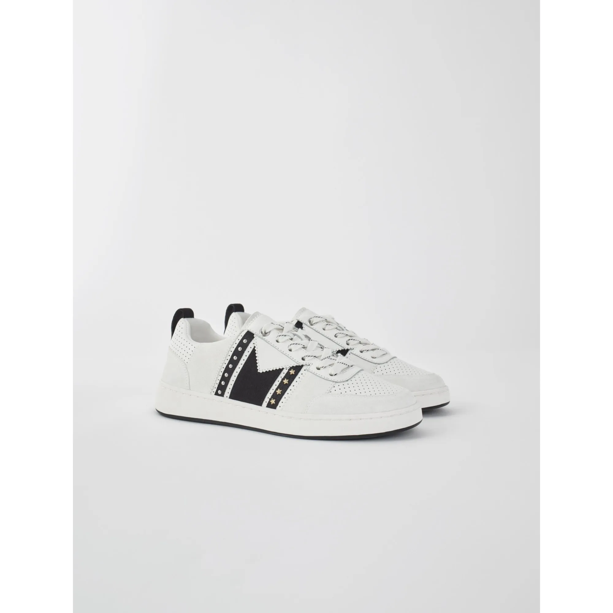 [CONTAIN PIG SKIN] Women Leather Trainers With Suede Panels - White / Black
