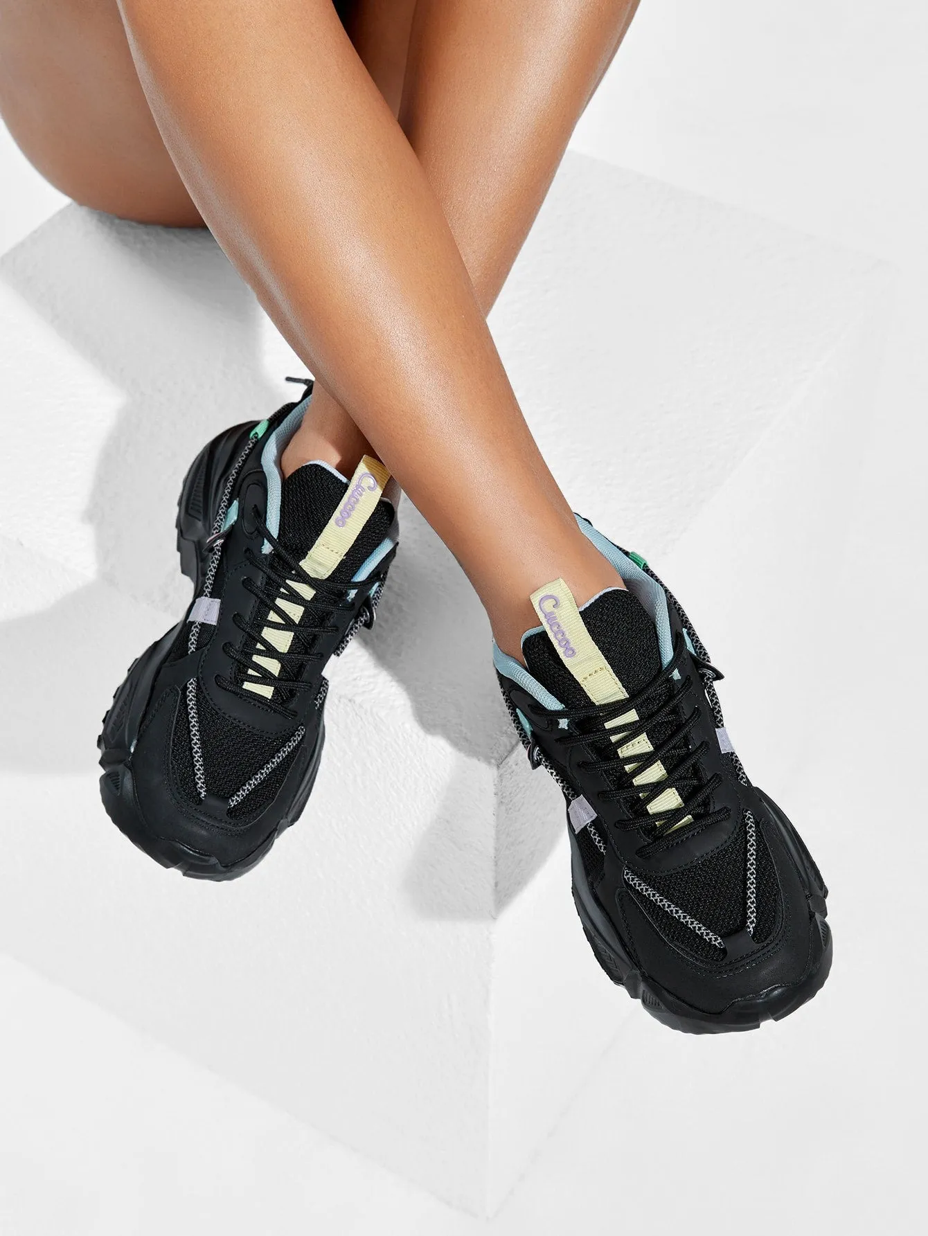 CUCCOO Trending Colorblock Mesh Splicing Design Chunky Sneakers