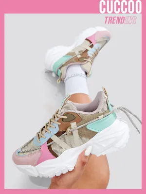 CUCCOO Trending Colorblock Mesh Splicing Design Chunky Sneakers