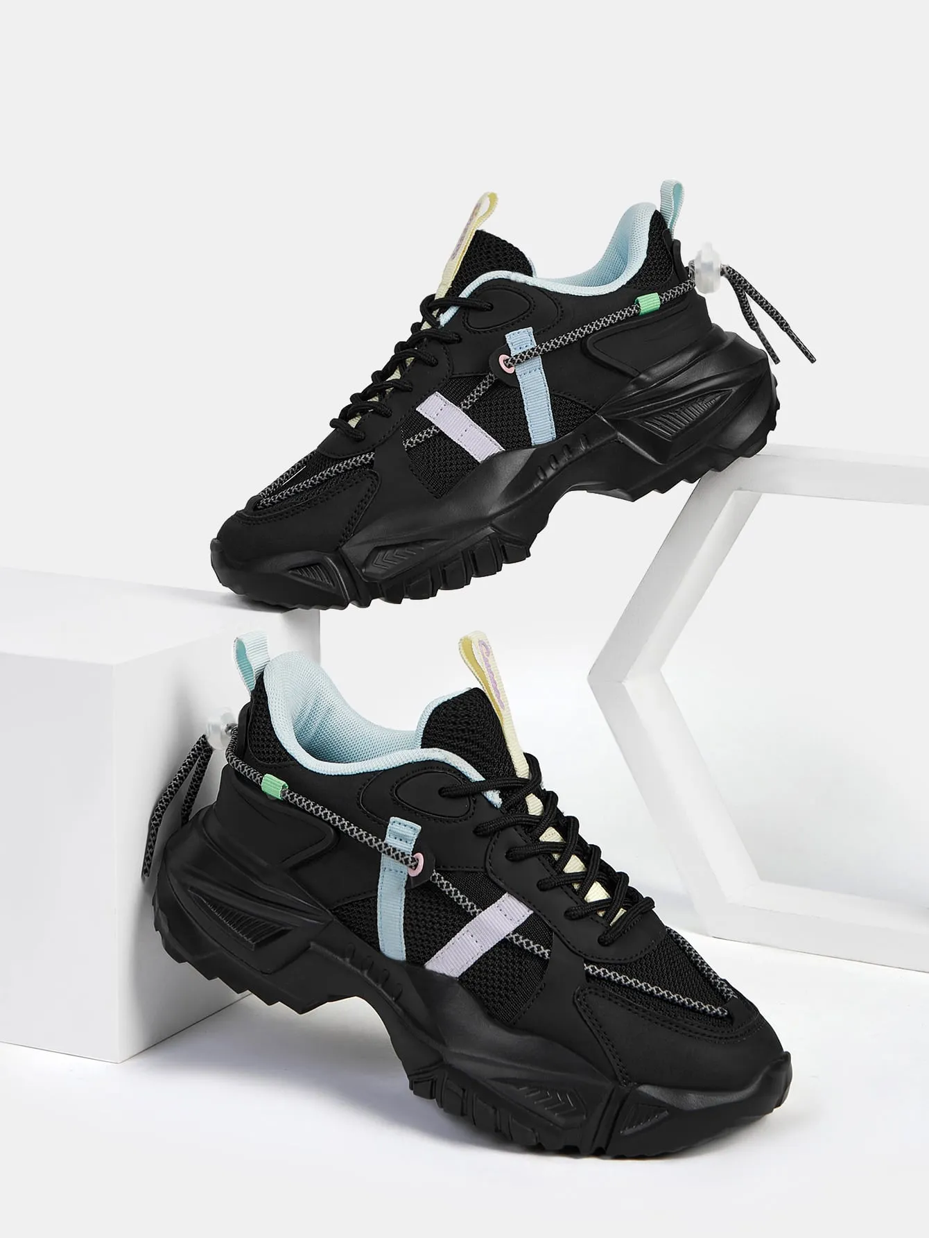 CUCCOO Trending Colorblock Mesh Splicing Design Chunky Sneakers