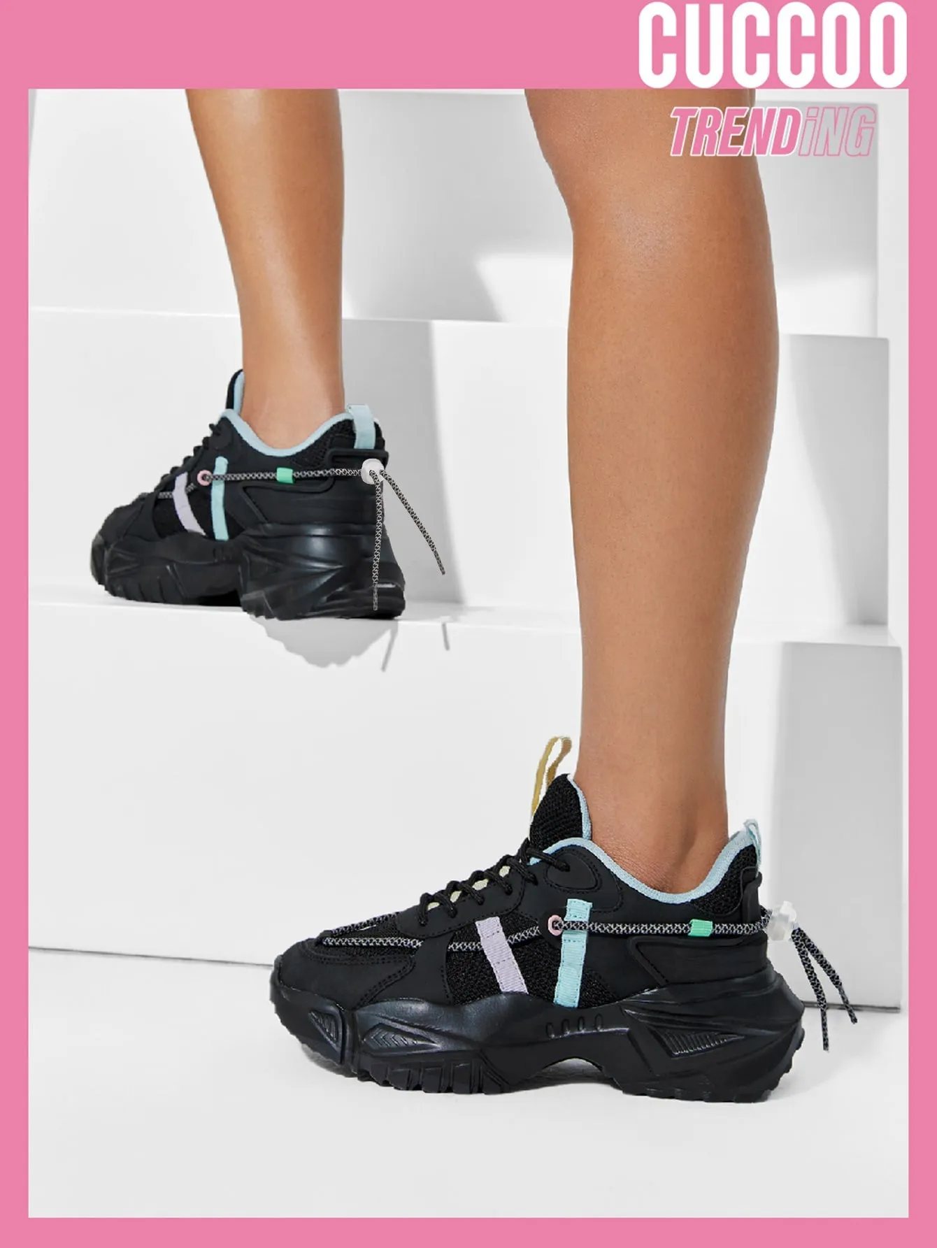 CUCCOO Trending Colorblock Mesh Splicing Design Chunky Sneakers