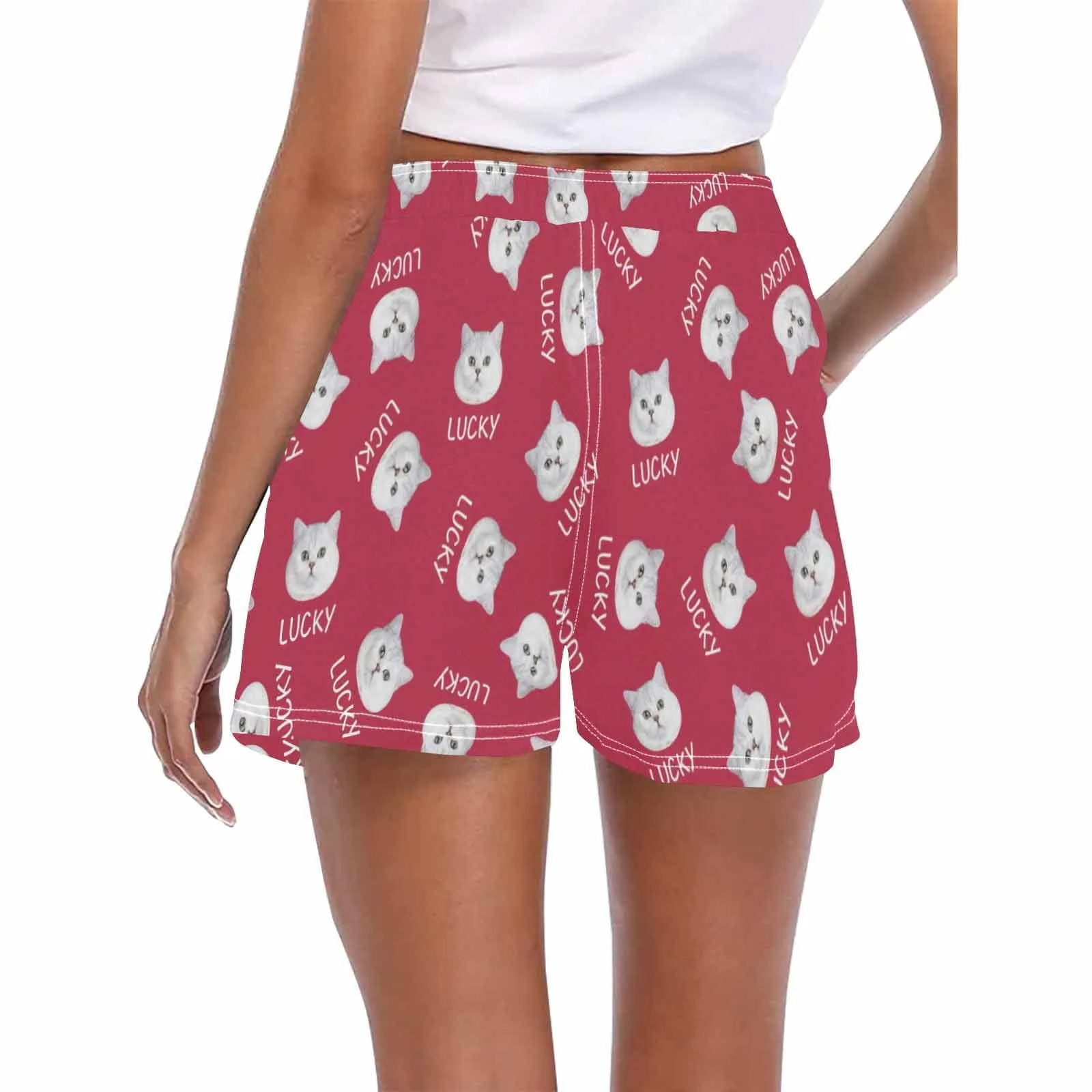 Custom Face&Name Cute Kitten Women's Casual Board Shorts Swim Trunks Made for You Custom Shorts