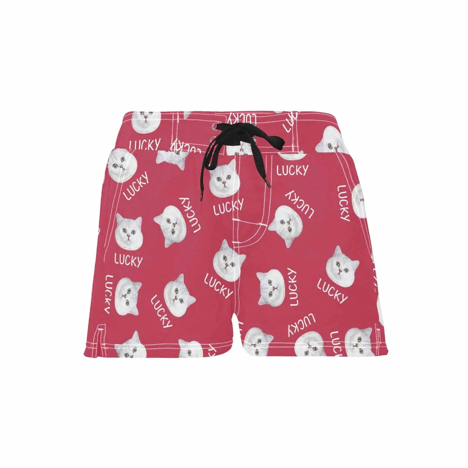Custom Face&Name Cute Kitten Women's Casual Board Shorts Swim Trunks Made for You Custom Shorts