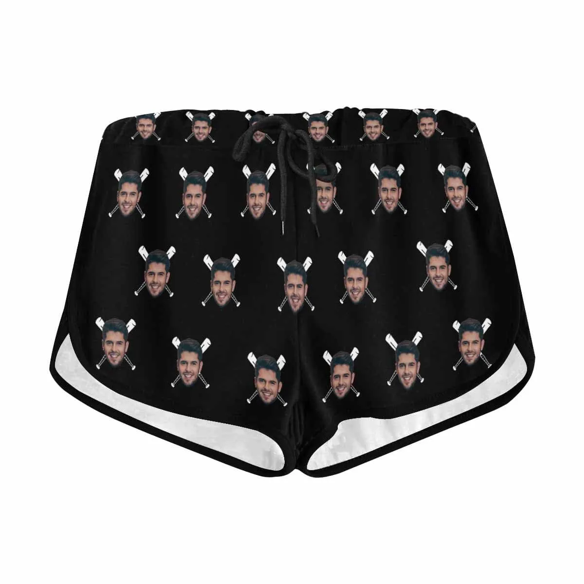 Custom Husband Face Baseball Black Background Beach Board Shorts Swim Trunks Personalized Women's Casual Yoga Shorts