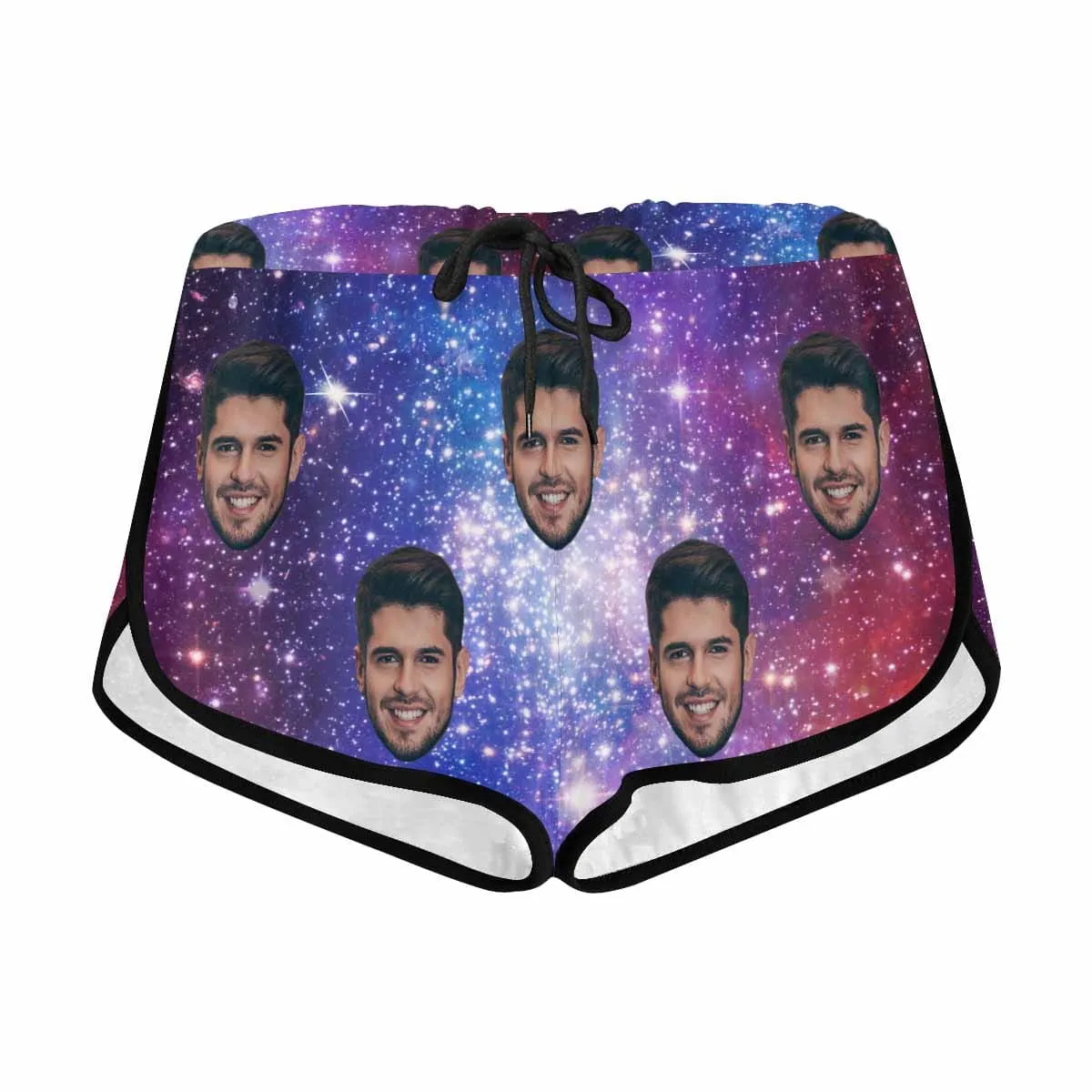 Custom Husband Face Galaxy Beach Board Shorts Swim Trunks Personalized Women's Casual Yoga Shorts
