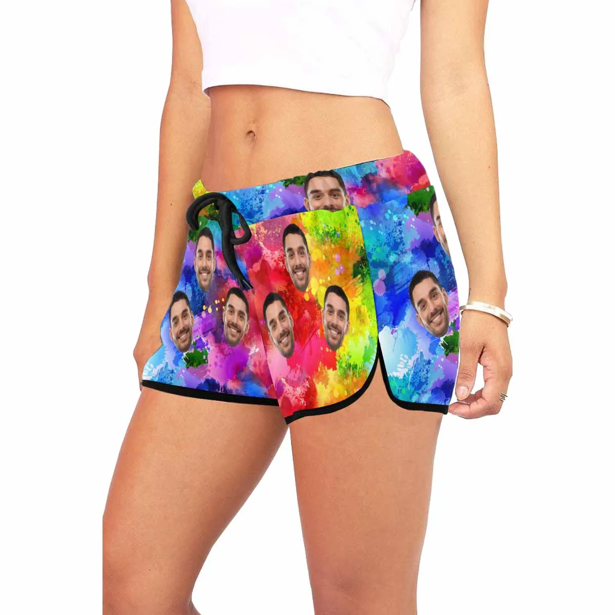 Custom Husband Face Ink Color Gorgeous Beach Board Shorts Swim Trunks Personalized Women's Casual Yoga Shorts