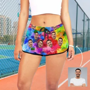 Custom Husband Face Ink Color Gorgeous Beach Board Shorts Swim Trunks Personalized Women's Casual Yoga Shorts