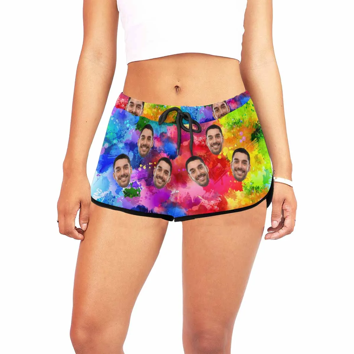 Custom Husband Face Ink Color Gorgeous Beach Board Shorts Swim Trunks Personalized Women's Casual Yoga Shorts