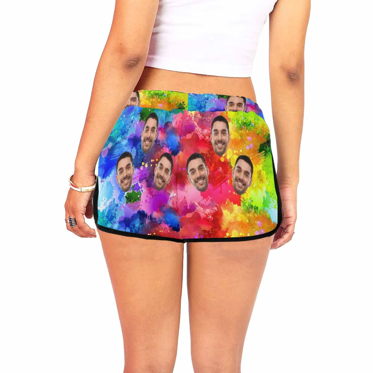 Custom Husband Face Ink Color Gorgeous Beach Board Shorts Swim Trunks Personalized Women's Casual Yoga Shorts