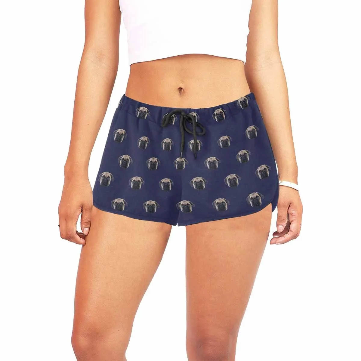 Custom Pet Dog Face Blue Background Beach Board Shorts Swim Trunks Funny Personalized Women's Casual Yoga Shorts