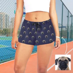 Custom Pet Dog Face Blue Background Beach Board Shorts Swim Trunks Funny Personalized Women's Casual Yoga Shorts