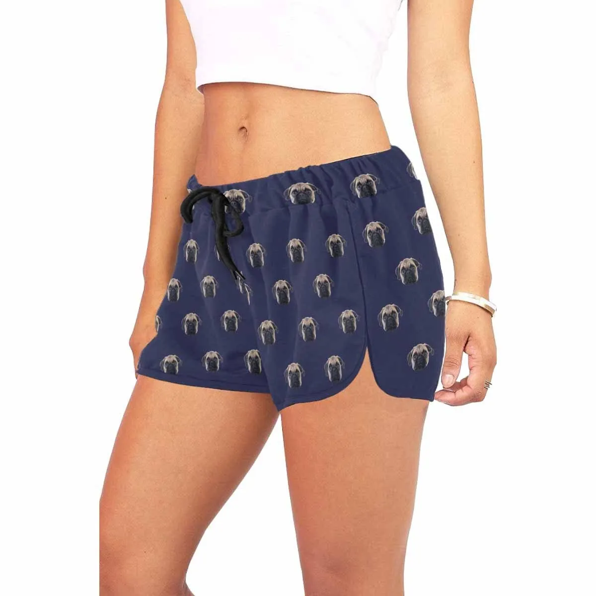 Custom Pet Dog Face Blue Background Beach Board Shorts Swim Trunks Funny Personalized Women's Casual Yoga Shorts