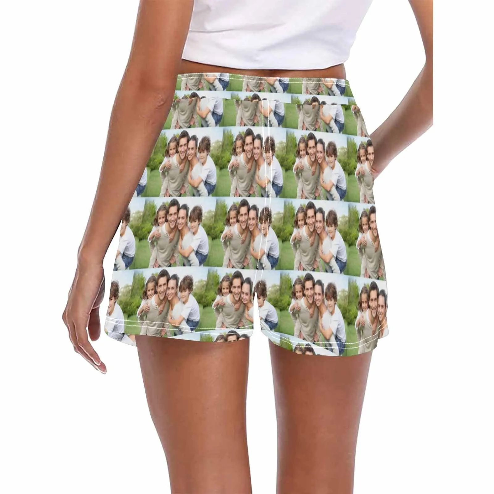 Custom Photo Happy Family Women's Casual Board Shorts Swim Trunks Put Your Face on Shorts