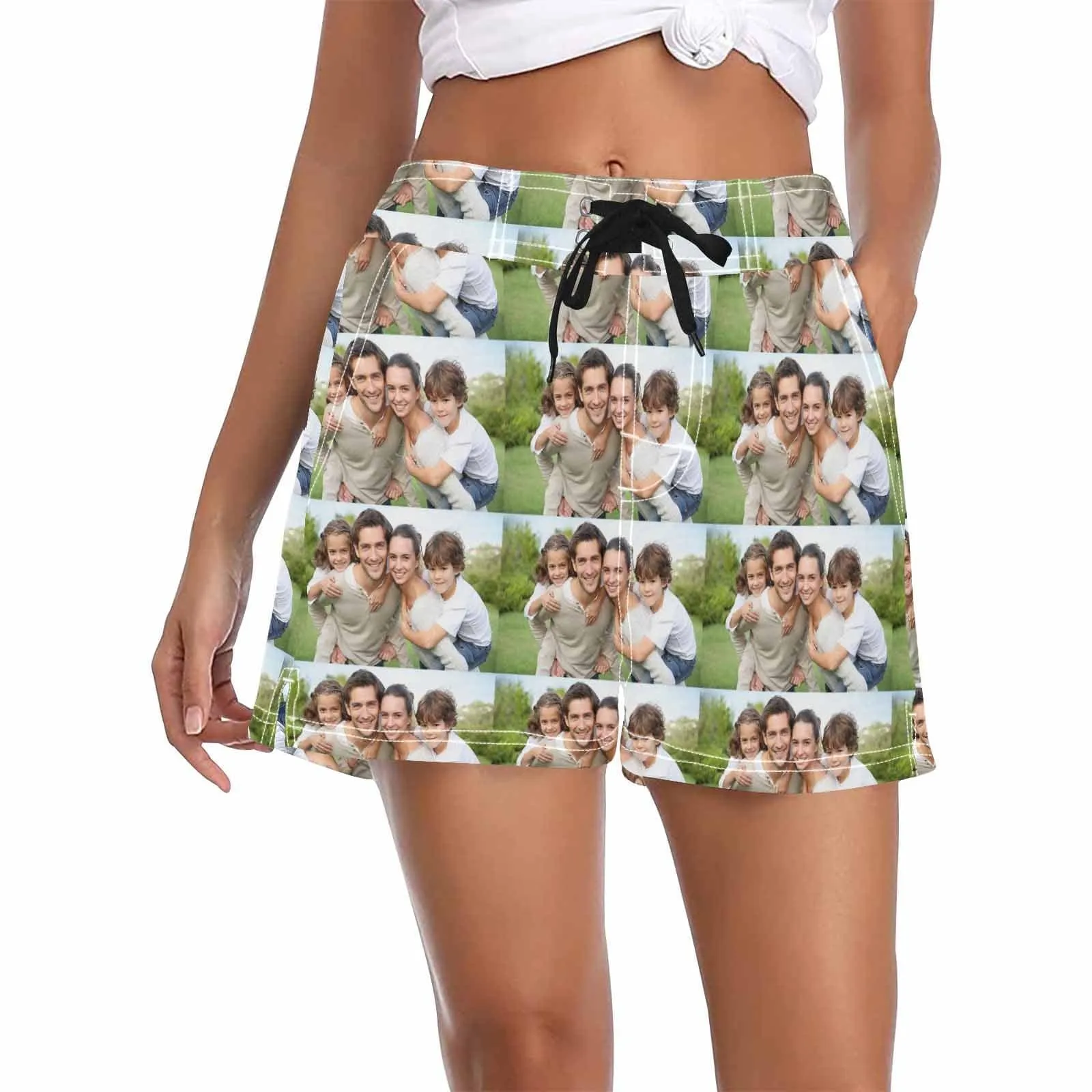 Custom Photo Happy Family Women's Casual Board Shorts Swim Trunks Put Your Face on Shorts