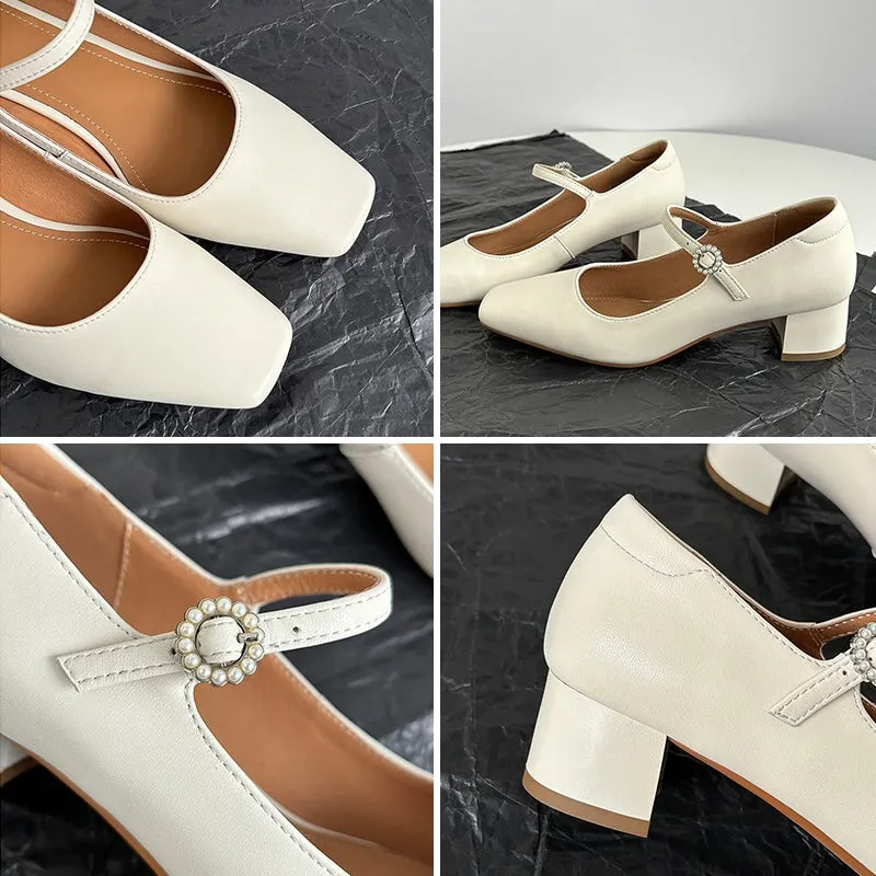 Designer Mary Jane Shoes Pumps Handmade in Beige/Black/Red