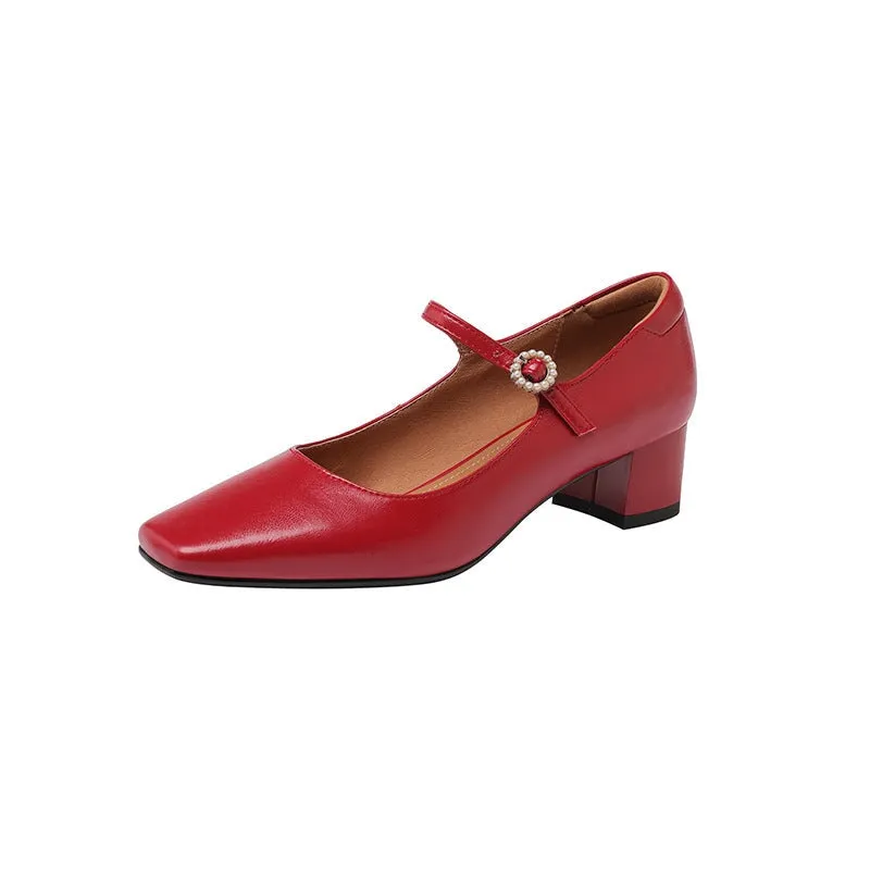 Designer Mary Jane Shoes Pumps Handmade in Beige/Black/Red