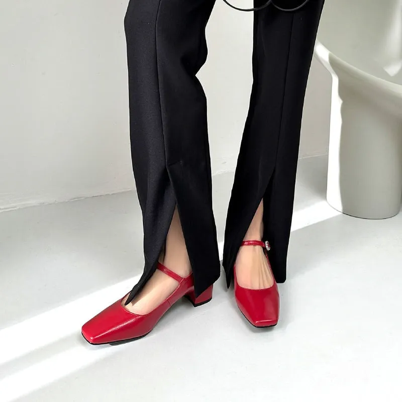 Designer Mary Jane Shoes Pumps Handmade in Beige/Black/Red