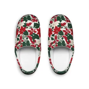 Festive Red and White Poinsettia Flower Men's Indoor Slippers - Cozy Holiday Footwear