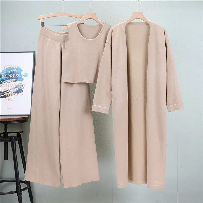 GBOLSOS European Station Fashion Loose Three-piece Women's New Autumn and Winter New Knitted Sweater Vest Sports Casual Pants Set