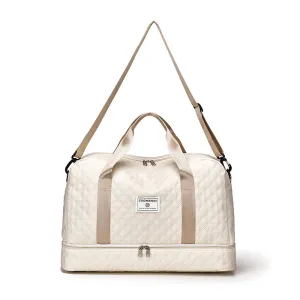 Large Capacity Travel Duffel Bag Versatile Shoulder Crossbody Weekender Bag with Shoe Compartment Beige