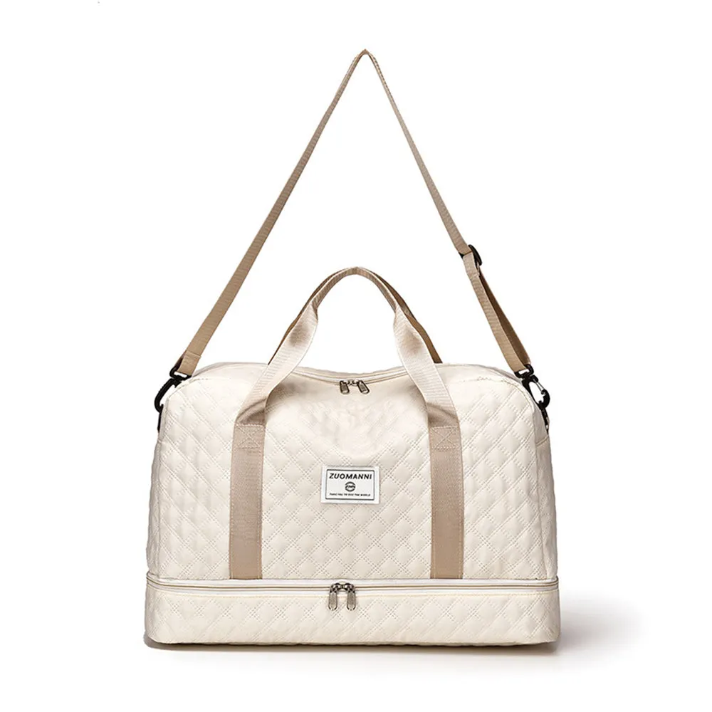 Large Capacity Travel Duffel Bag Versatile Shoulder Crossbody Weekender Bag with Shoe Compartment Beige