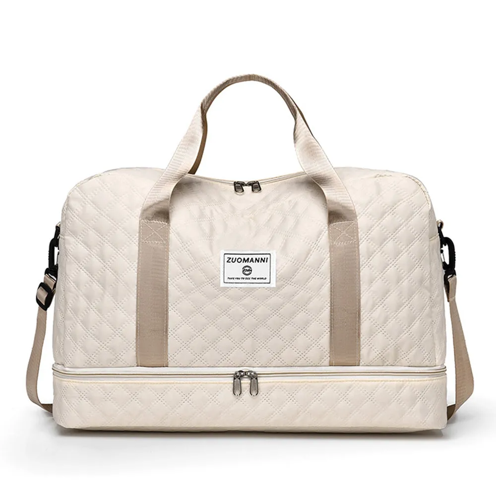 Large Capacity Travel Duffel Bag Versatile Shoulder Crossbody Weekender Bag with Shoe Compartment Beige