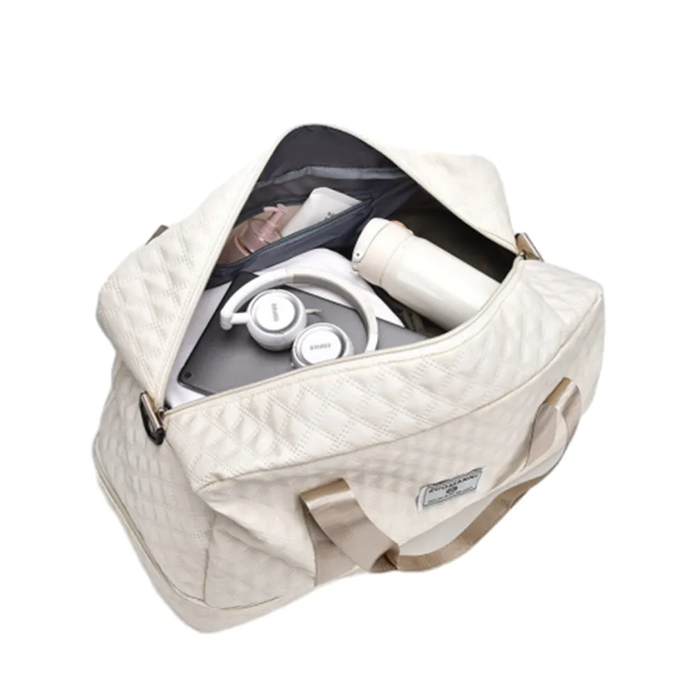 Large Capacity Travel Duffel Bag Versatile Shoulder Crossbody Weekender Bag with Shoe Compartment Beige