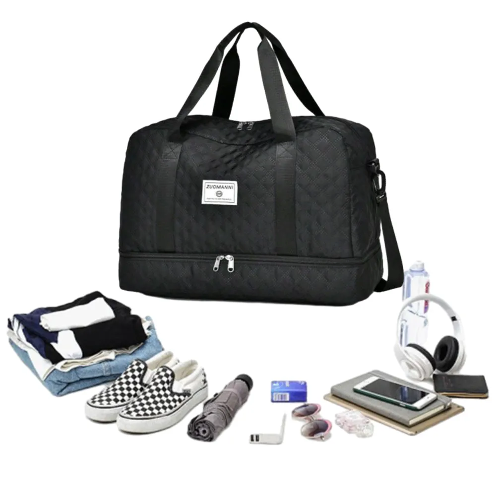 Large Capacity Travel Duffel Bag Versatile Shoulder Crossbody Weekender Bag with Shoe Compartment Black