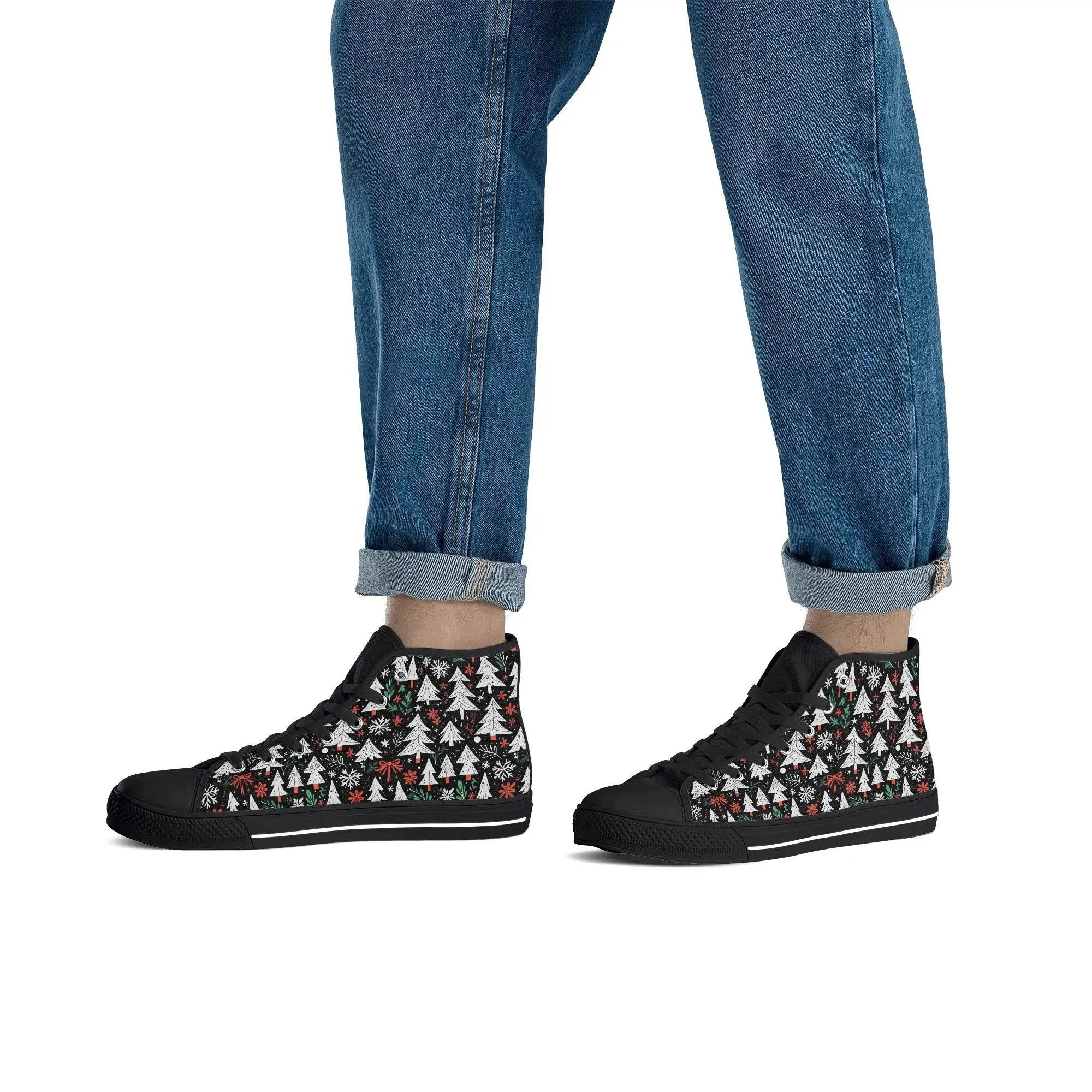 Mens Rubber High Top Christmas Trees Canvas Shoes