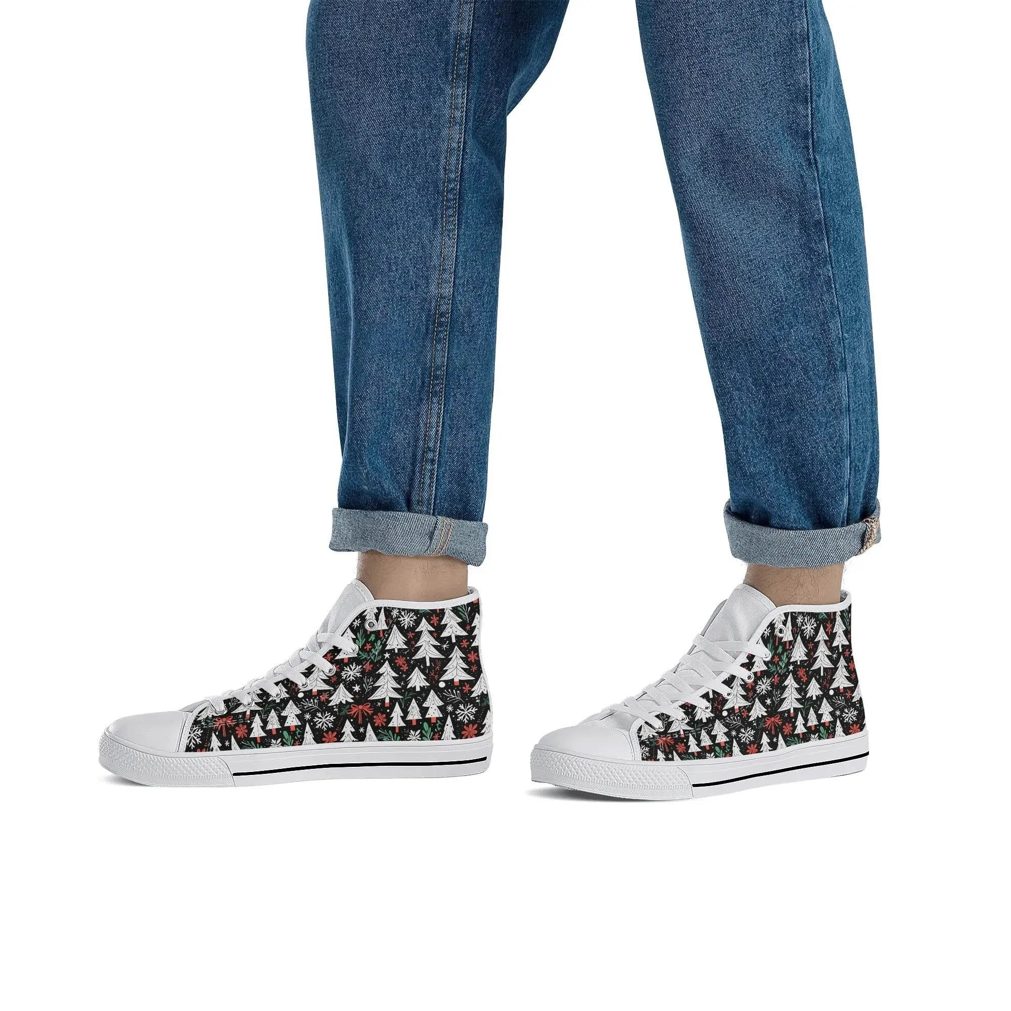 Mens Rubber High Top Christmas Trees Canvas Shoes