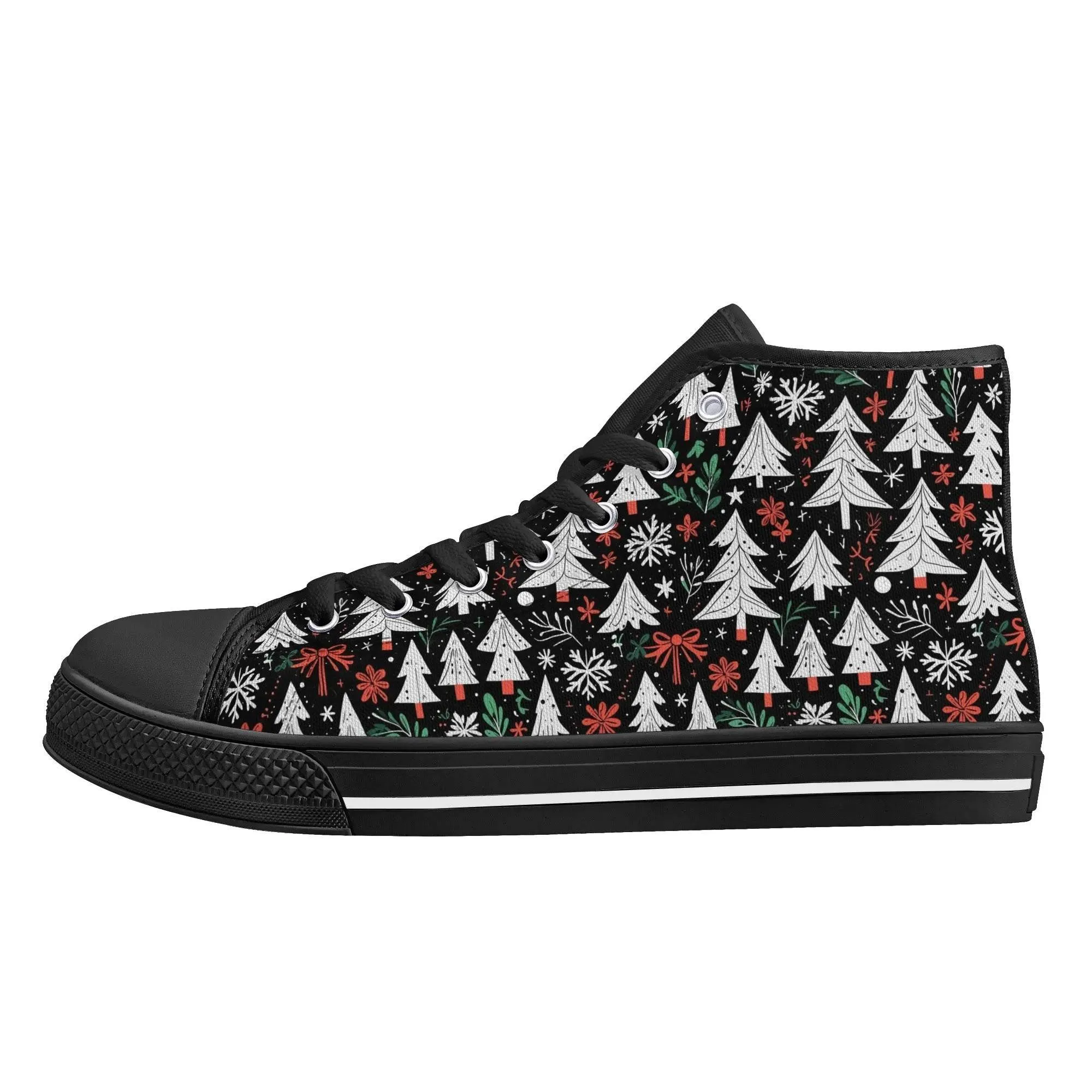 Mens Rubber High Top Christmas Trees Canvas Shoes