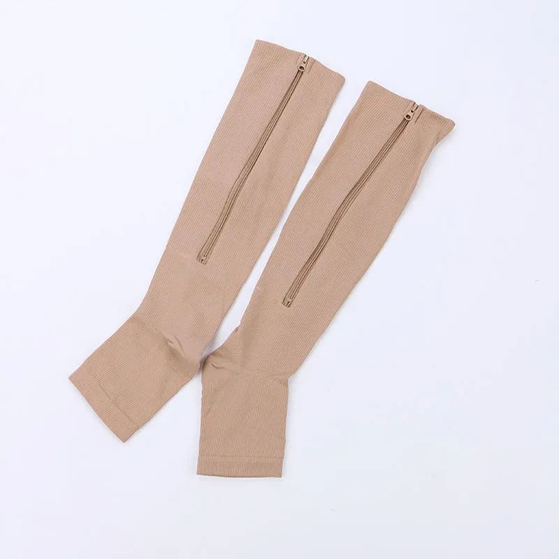 Premium Quality Zipper Compression Socks Calf Knee High Open Toe Support (Bulk 3 Sets)