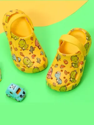 "Jurassic Joy" Dino Print Clogs for Boys in Sunbeam Yellow