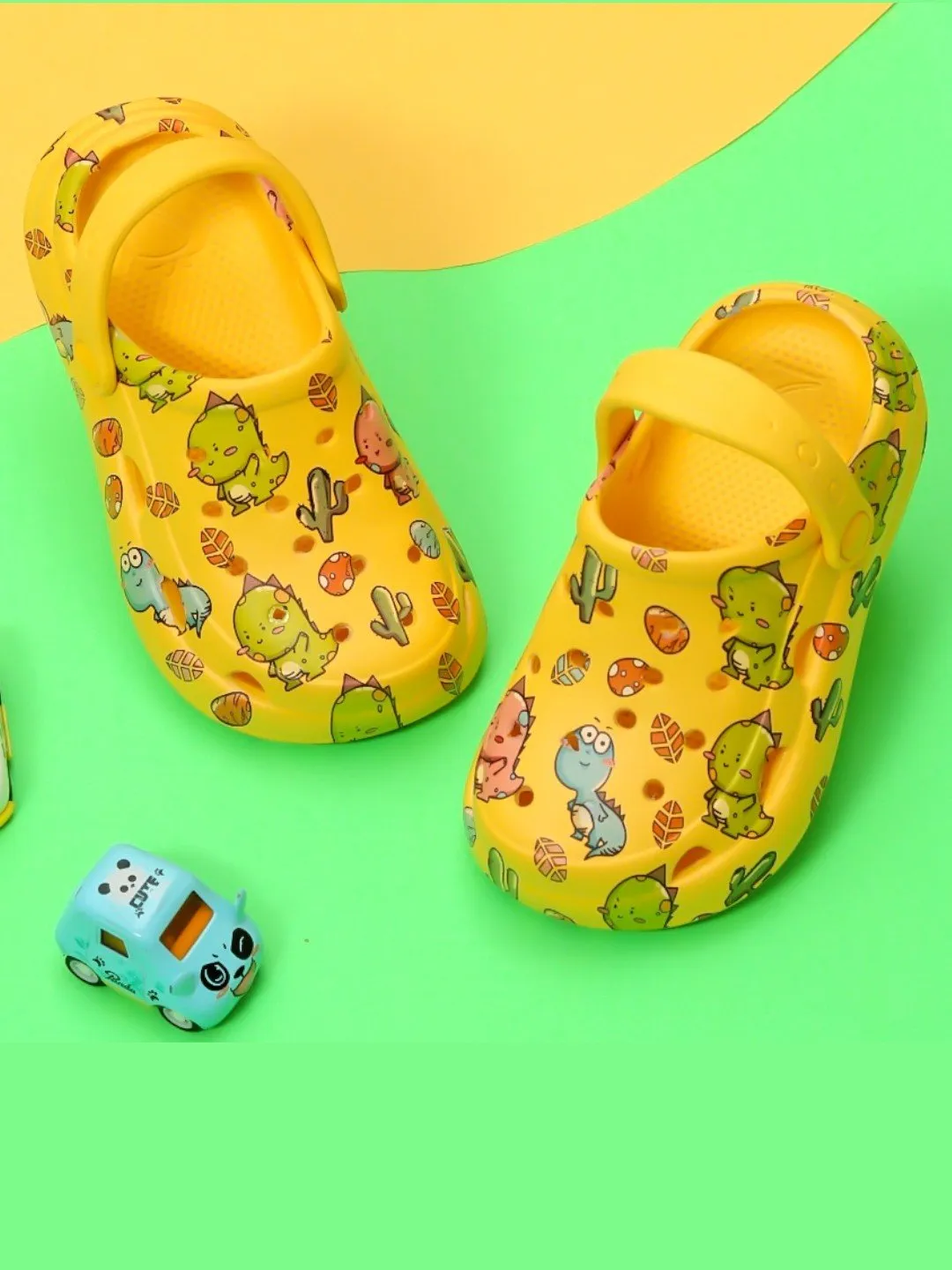 "Jurassic Joy" Dino Print Clogs for Boys in Sunbeam Yellow