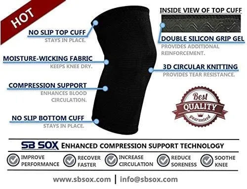 SB SOX Compression Knee Brace for Knee Pain - Braces and Supports Knee for Pain Relief, Meniscus Tear, Arthritis, Injury, Running, Joint Pain, Support (Medium, Solid - Black)