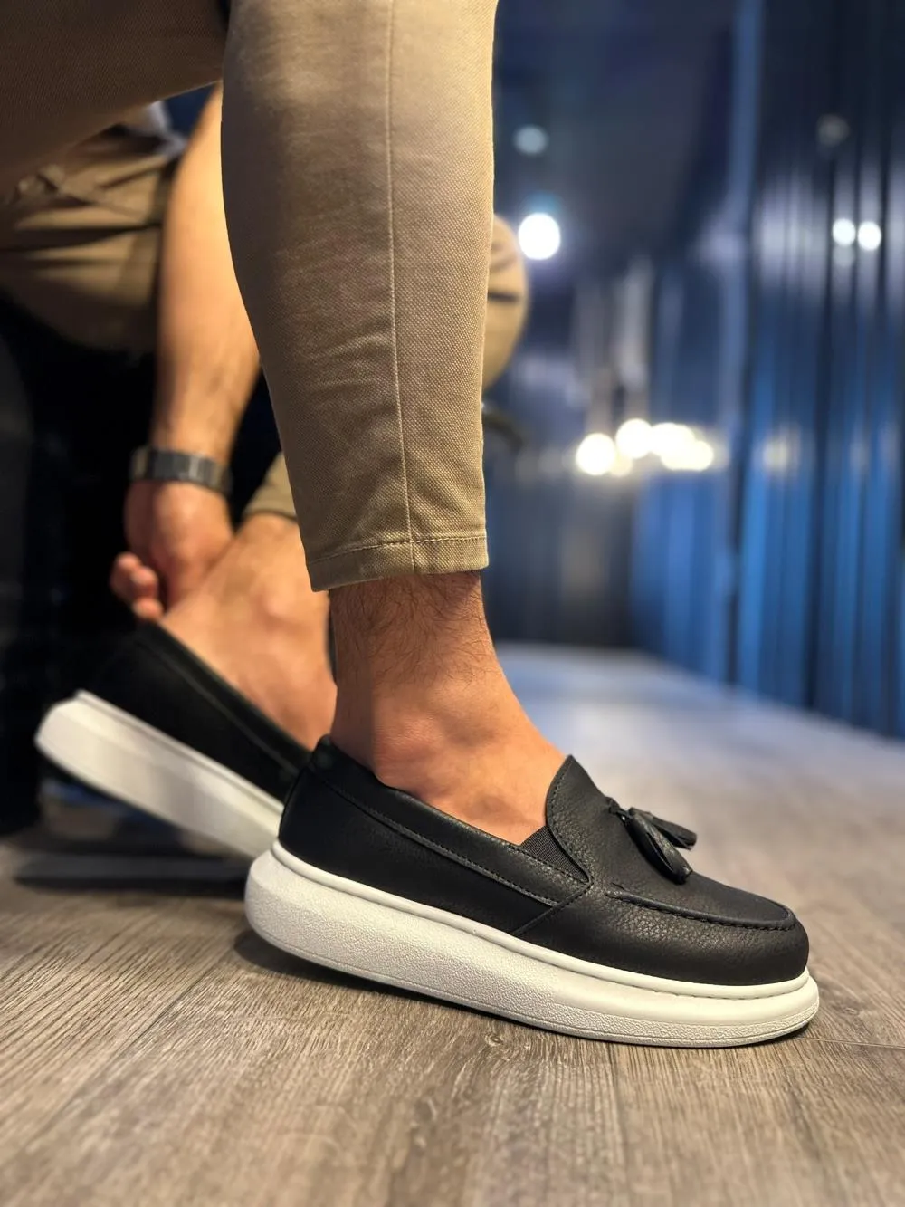 STM Men's Casual Sports Classic Shoes 818 Black (White Sole)
