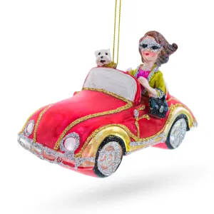 Stylish Woman Driving Cabriolet Ornament PS